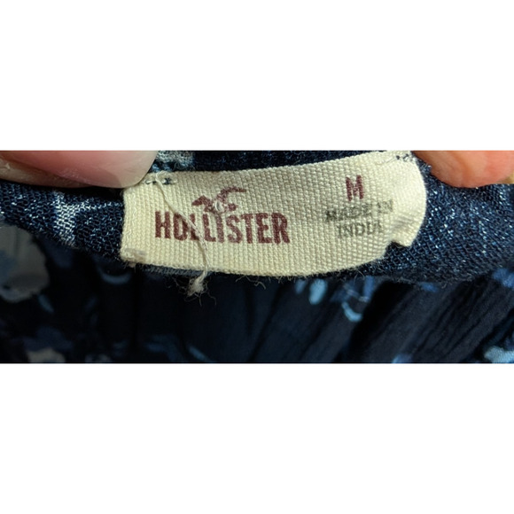 Hollister Womens Blue Floral Boho Prairie Peasant Cropped Off Shoulder Top Med - Picture 4 of 6